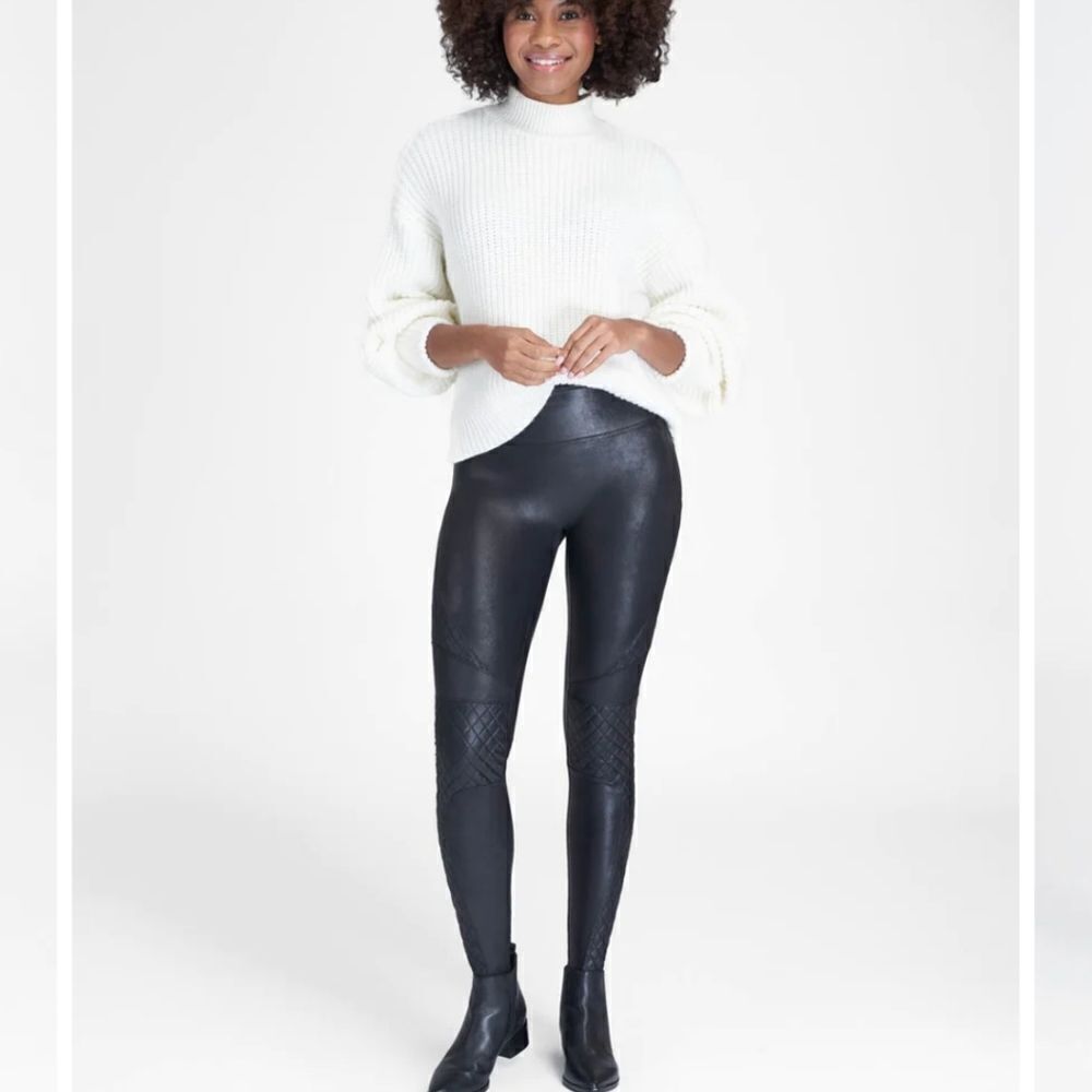 Spanx Faux‎ Leather Quilted Leggings Size XL